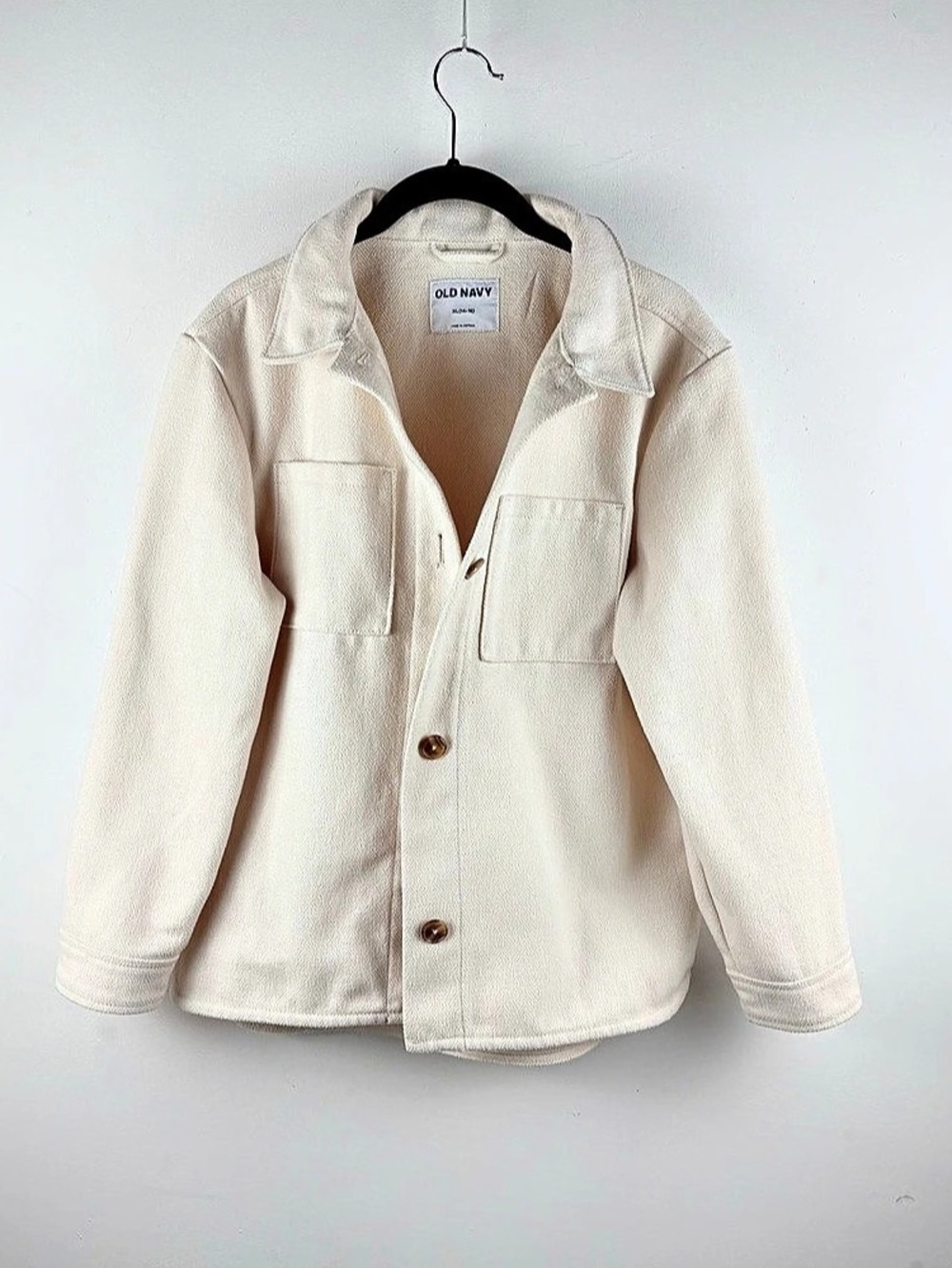 Old Navy Girls Beige Button Front Collared Shacket Jacket Pockets XL 14 16 Fall
